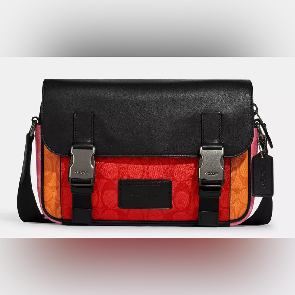 Coach Mens Multicolor Black Red Orange Messenger Bag